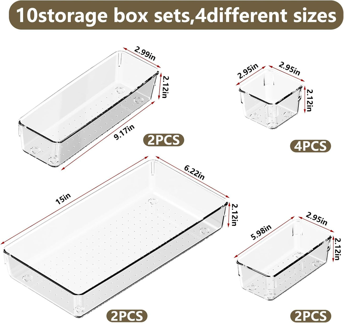 21 PCS Clear Plastic Drawer Organizer Set with 15 Inch Extra Long Bins, 5 Sizes Acrylic Makeup Organizer and Storage Trays, Non Slip Dividers for Vanity, Kitchen and Office