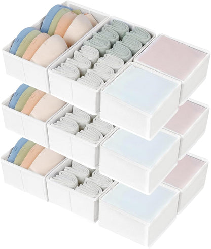 DIMJ Drawer Organizers Clothes, Dresser Organizer Bins for Baby Clothes,Underwear and Sock, Fabric Closet Organization and Storage Boxs, Drawer Dividers for Nursery, Clothing, Tie - 4 Pack, Beige