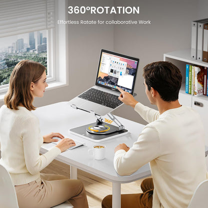 JOYEKY Laptop Stand for Desk, Adjustable Computer Stand with 360° Rotating Base, Ergonomic Laptop Riser for Collaborative Work, Foldable & Portable Laptop Stand, fits for All 10-16" Laptops (Grey)