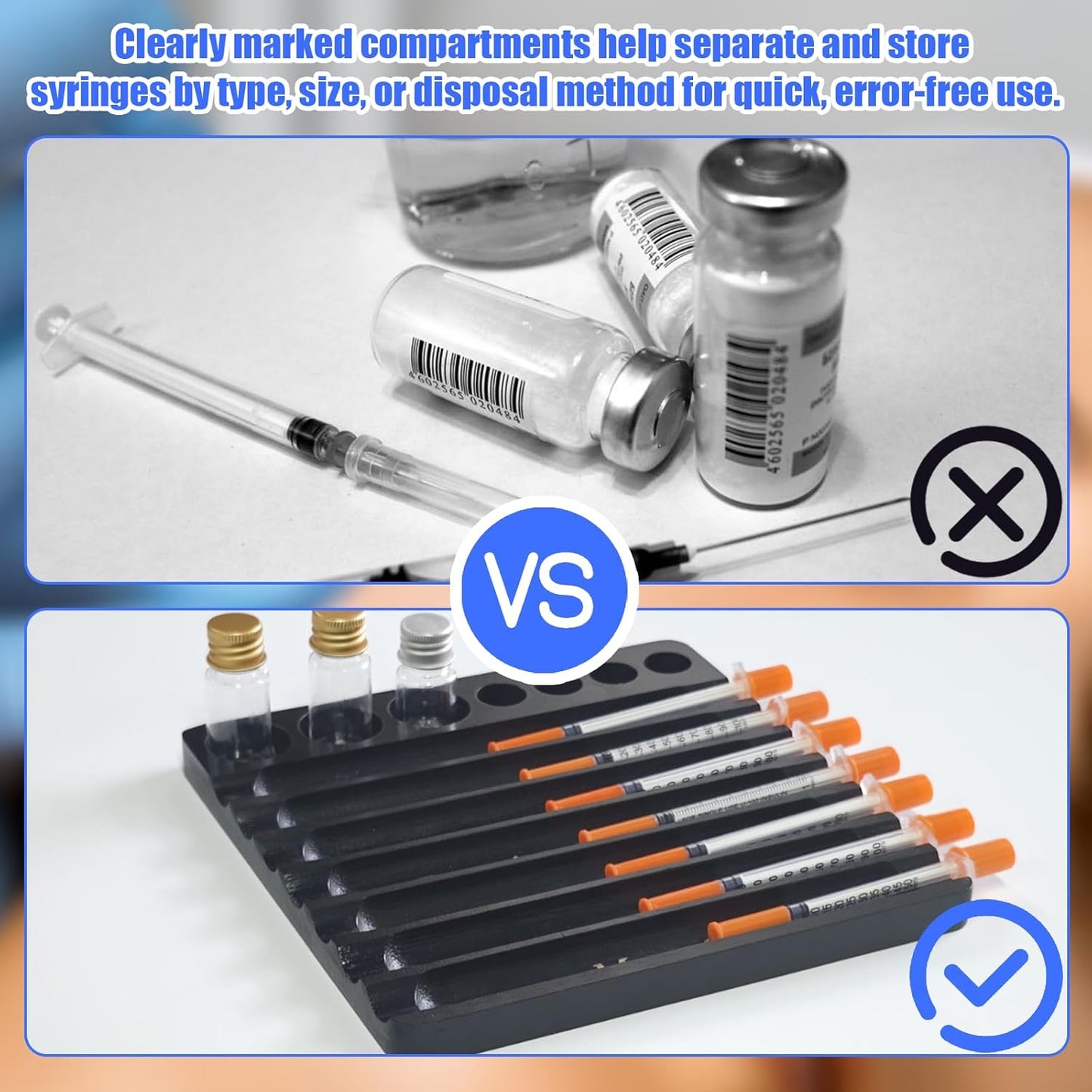 Aesthetic Practitioner Syringe Tray with Vial Holder, Bamboo Vial Holder Syringe Tray for 2-in-1 Combination, Syringe Storage Organizer for Aesthetic Practitioners and Small Vial Racks