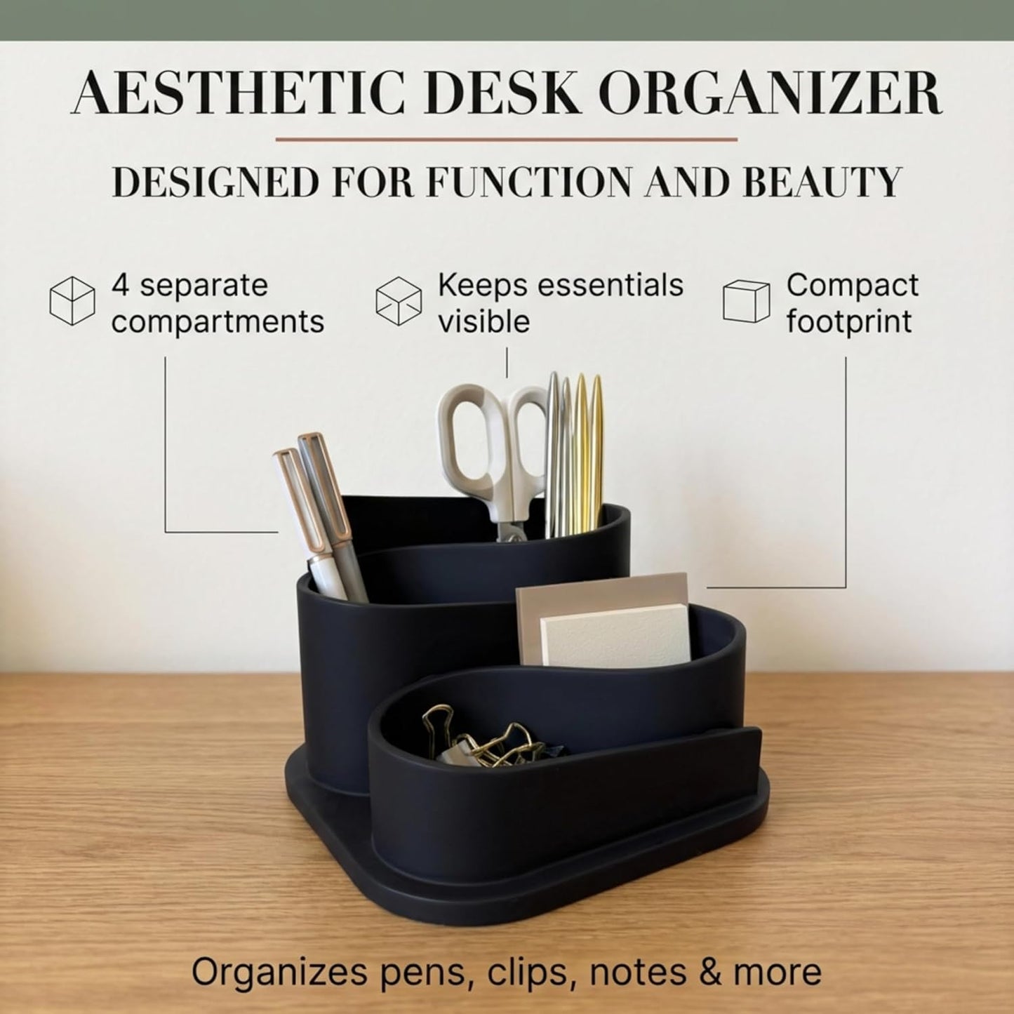 OAKOA Aesthetic Desk Organizer - Aesthetic Office Desk Accessories - Boho Pen Holder - Neutral Beige Desk Accessories - Home Office Essentials for Women - Cute Pencil Holder