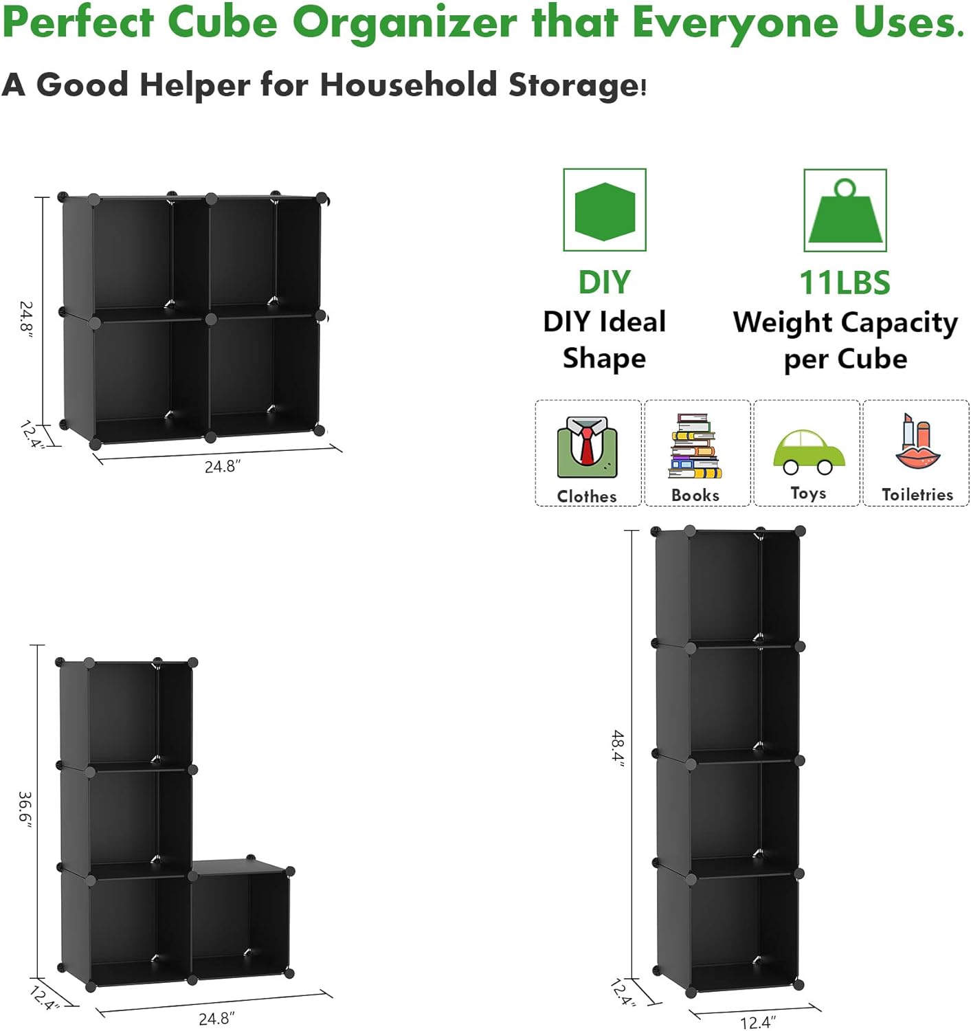 C&AHOME Cube Storage Organizer, 4-Cube Shelves Units, Closet Cabinet, DIY Plastic Modular Book Shelf Ideal for Bedroom, Living Room, Office, 24.8" L x 12.4" W x 24.8" H Milky UPCS04M