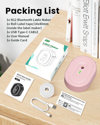 N12 Label Maker Machine with Tape, Portable Thermal Label Printer, Mini Labeler Wireless Bluetooth Label Makers for Home Office Kids Items