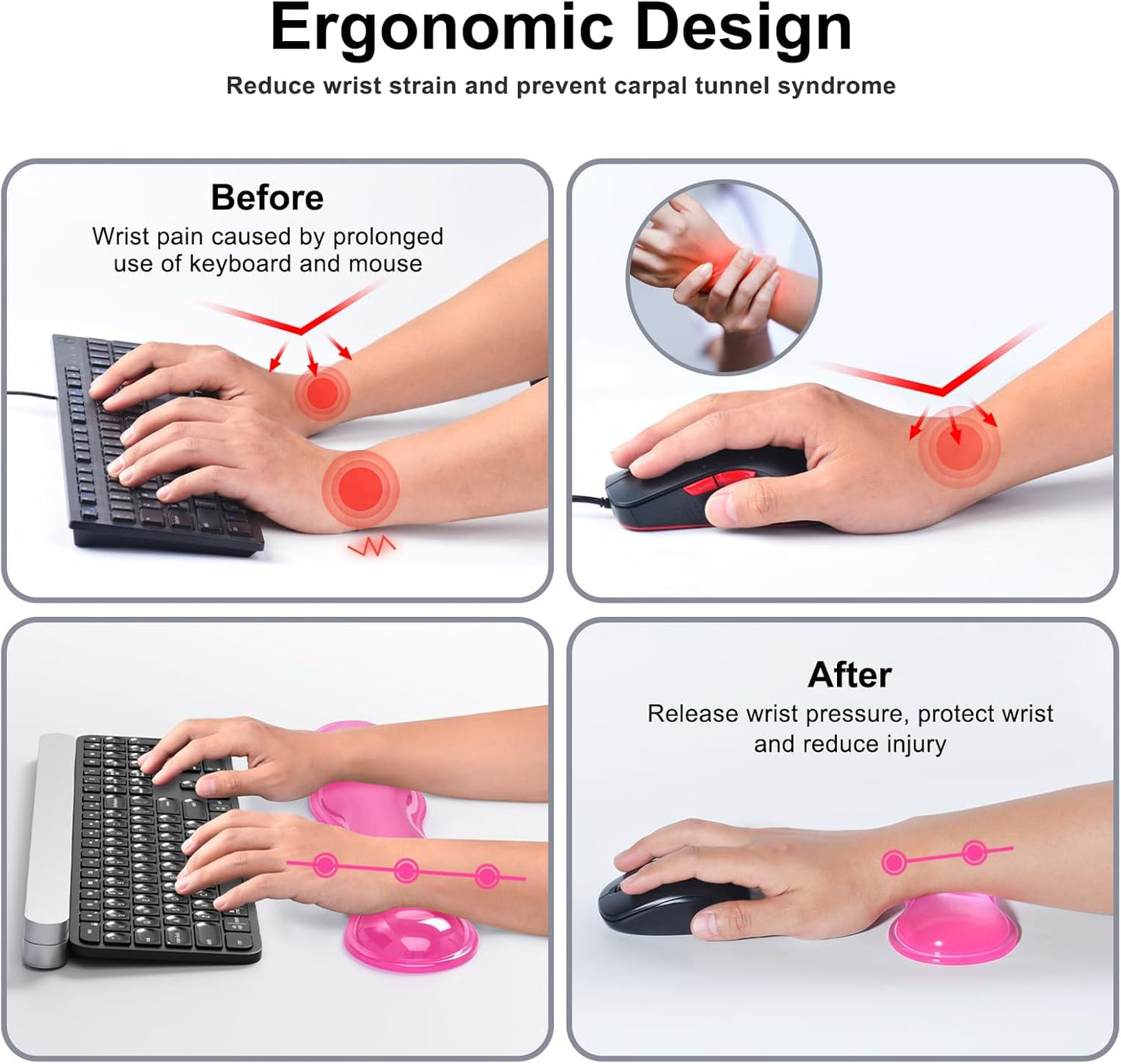 MOKURU Gel Keyboard and Mouse Wrist Rest Set, Comfort Ergonomic Wrist Support, for Wrist Pain Relief, Computer Keyboard Wrist Rest (Black)