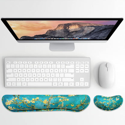 Dapesuom Enlarge Keyboard Wrist Rest, Memory Foam Wrist Cushion for Desk Mats Support, Cute Pain Relief Keyboard Mouse Pad Rests Set with Non-Slip Base for Gaming Laptop Office Computer, Green Leaf