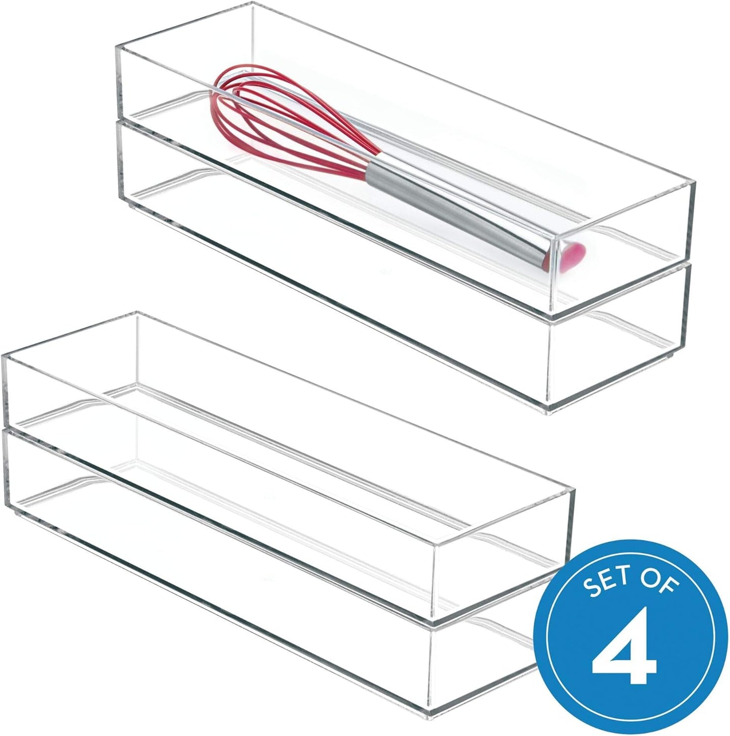 iDesign Clarity Drawer, Kitchen and Bathroom Organization Silverware, Spatulas, Gadgets, Large-Set of 2