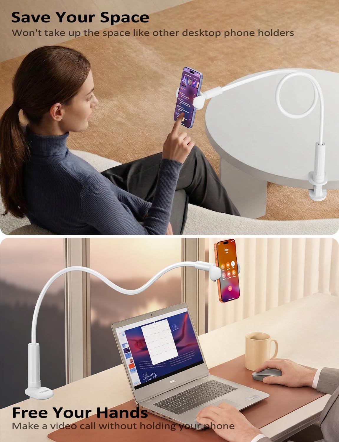 Tryone Gooseneck Phone Holder Hands-Free for Phone Viewing Or Recording, Adjustable Stable Metal Cell Stand Mount for Desk Table Bed, Soporte para Celular, Fits 4-7 Phones Including iPhone - Black