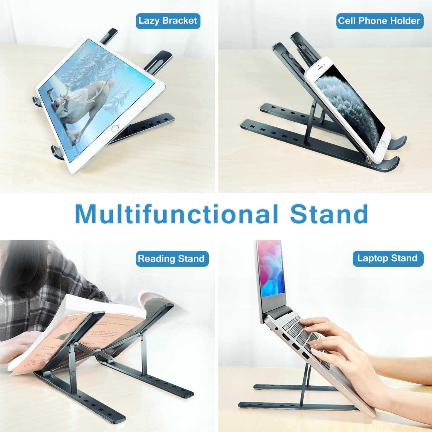 ivoler Laptop Stand, Laptop Holder Riser Computer Tablet Stand, 6 Angles Adjustable Aluminum Ergonomic Foldable Portable Desktop Holder Compatible with 10-15.6” MacBook,iPad, HP, Dell, Lenovo Silver