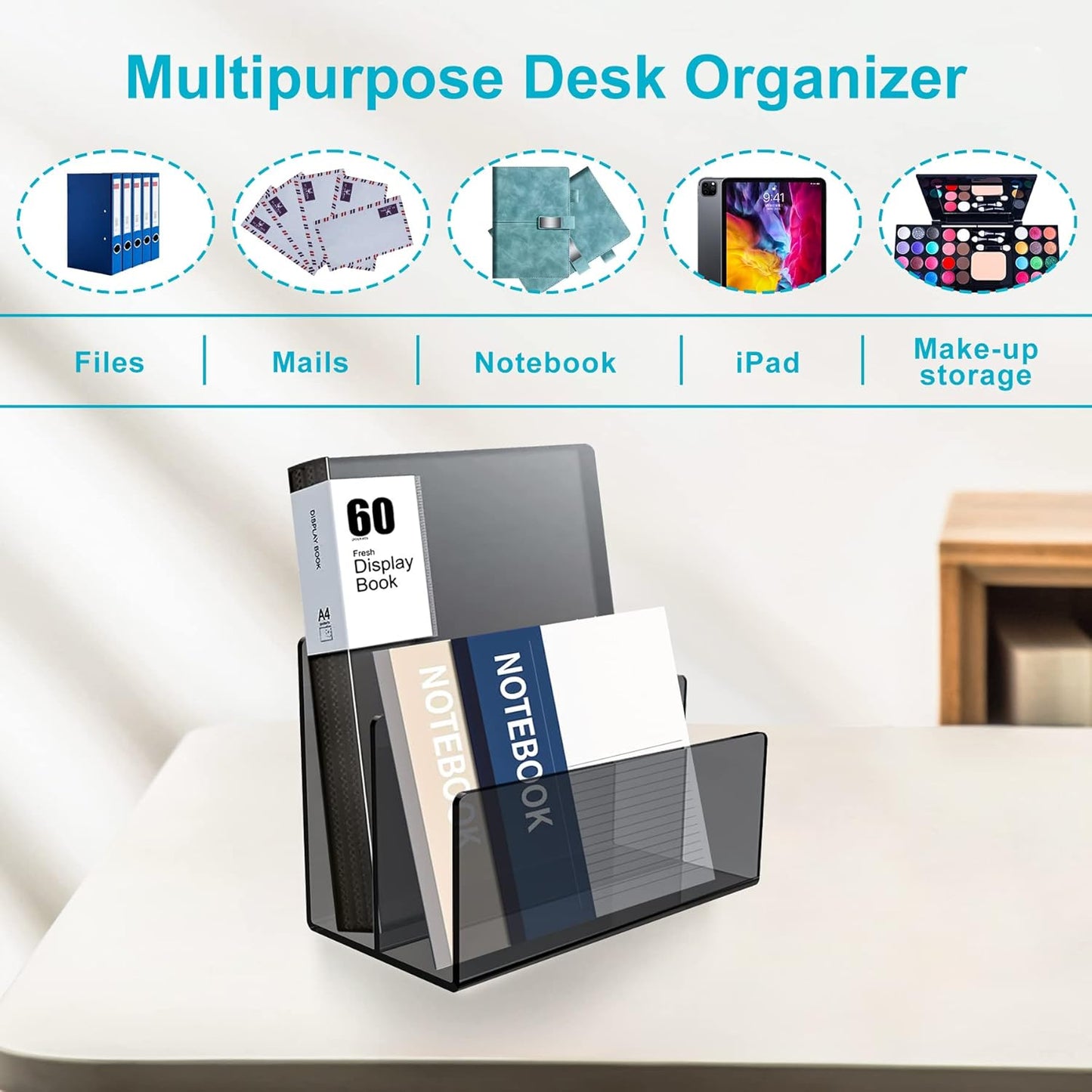 Boloyo Acrylic File Holder,1PC 2 Sections Clear File Organizer Mail Letter Sorter Desktop Folder Holder for Home Office School Envelope Bill Filling Paper Document