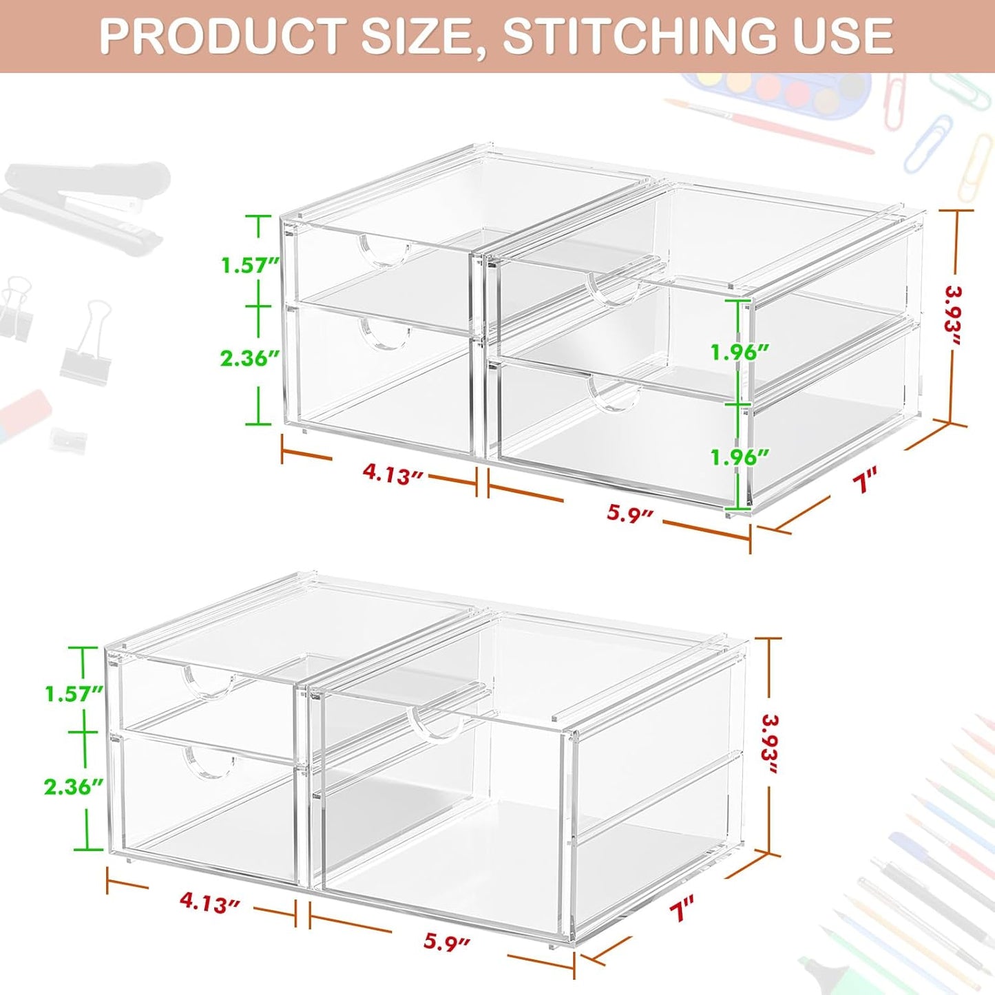 caktraie Versatile Acrylic Makeup Organizer, Drawer Organizer - Transparent Desktop Storage for Cosmetics, Office Supplies & More - Clear Organizer for Home & Office Use