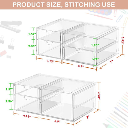 caktraie Versatile Acrylic Makeup Organizer, Drawer Organizer - Transparent Desktop Storage for Cosmetics, Office Supplies & More - Clear Organizer for Home & Office Use
