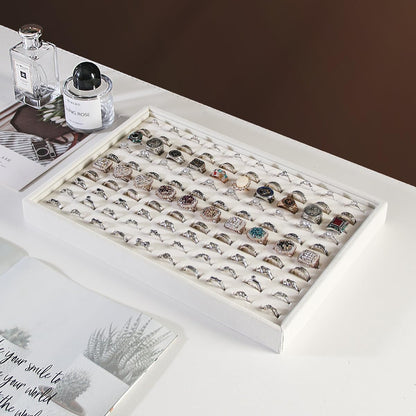 Coward Stackable Jewelry Trays Organizer Set with Clear Lid, Trays for Drawer, Earring Necklace Bracelet Ring Display Organizer (beige(ring+12girds+30girds+The glass lid))
