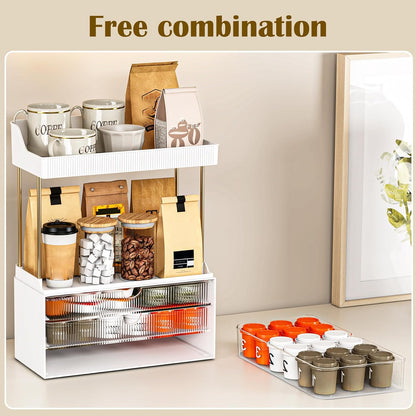 caktraie 12.2" W Makeup Organizer Drawers - 5 Tiers Bathroom Counter Organizer, Cosmetic Storage Drawer for Dresser Countertop and Bathroom Vanity for Large Skincare, Perfume, Clear