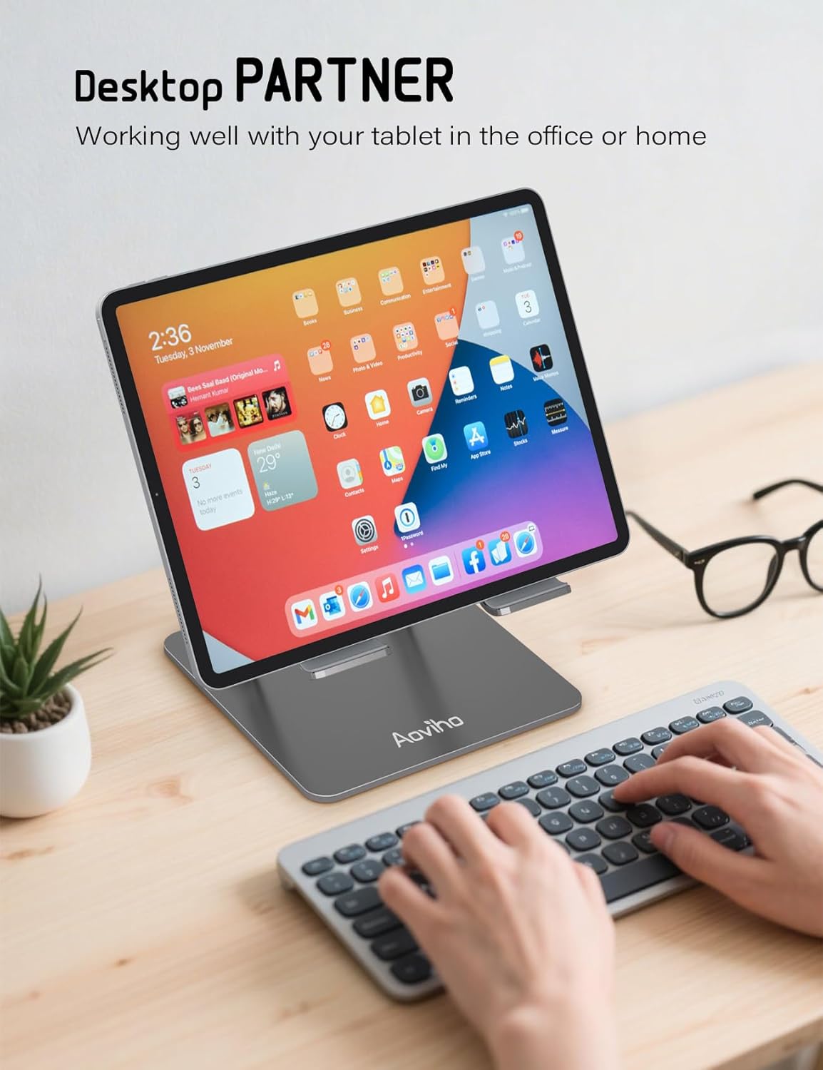 Aoviho Tablet Stand Holder for Desk, Adjustable Desktop Tablet Holder, Foldable Aluminum Tablet Mount for iPad pro 12.9, iPad Air Mini, Samsung Galaxy Tabs Z Fold Kindle Fire 4-12 inch Purple