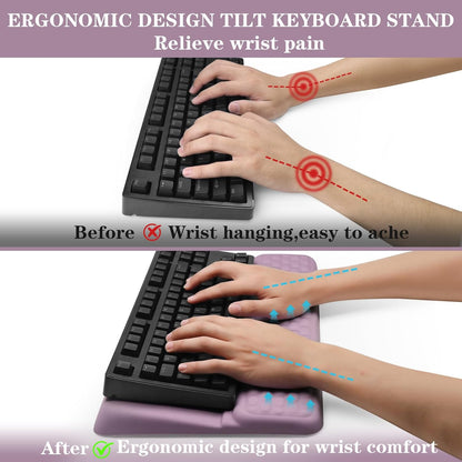 Computer Keyboard Stand Pad with Wrist Rest, Ergonomic Comfy Tilted Keyboard Stand Riser Holder Pad for Office Home (Black)