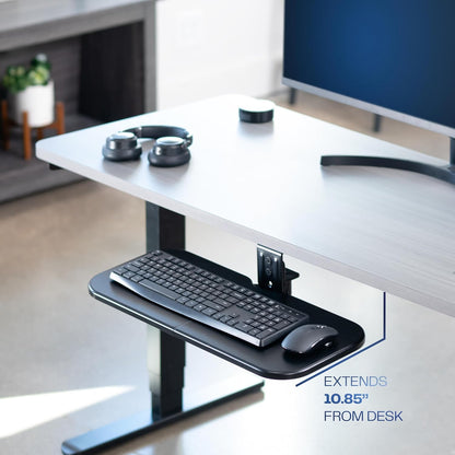 VIVO Under Desk Rotating 23 x 10 inch Computer Keyboard and Mouse Tray, Swiveling Platform, Ergonomic Typing, Black, MOUNT-KB01B