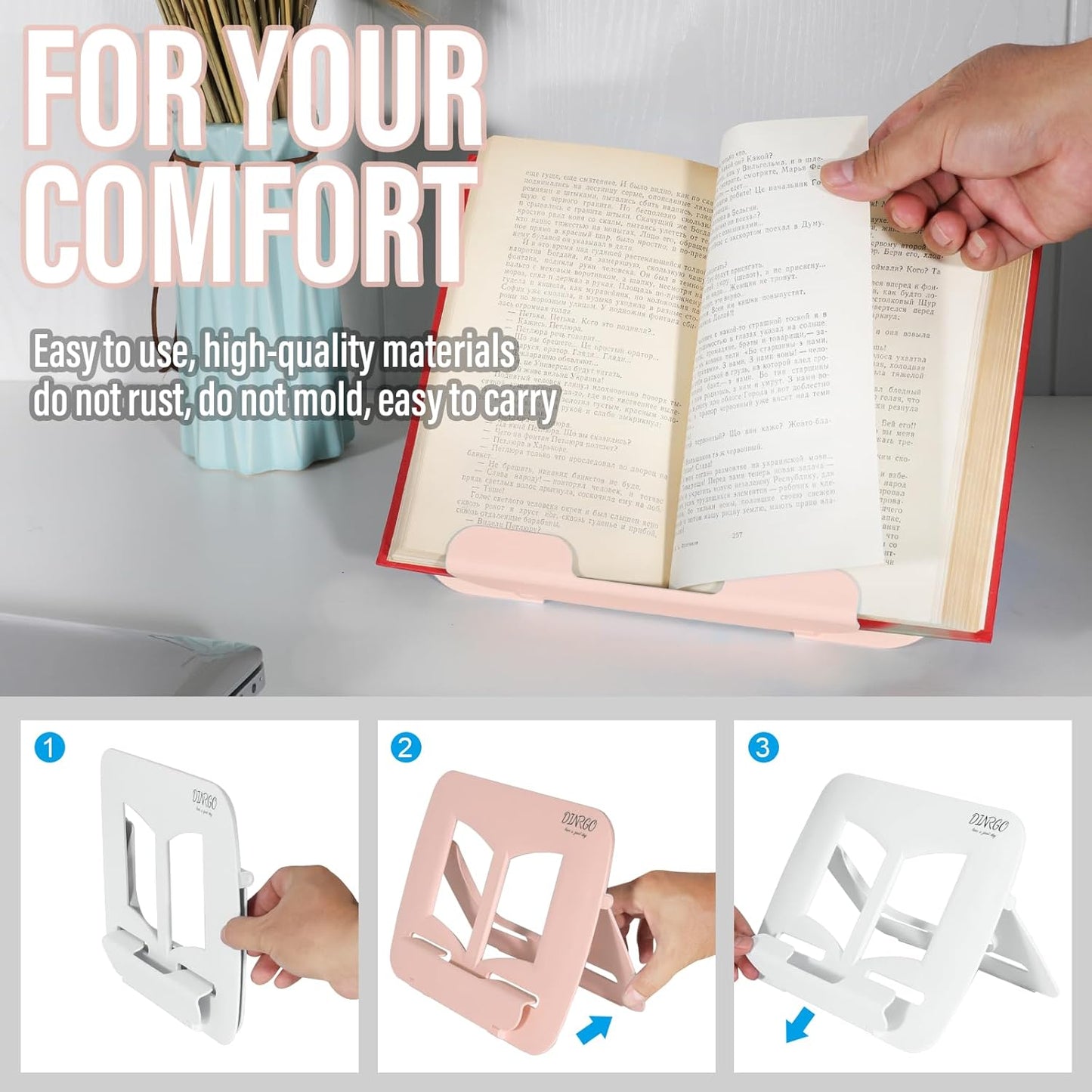 Portable Book Stand Book Holder Book Rest for Kids Reading Hands Free Cookbook Holder Textbook Stands Music Stand Lightweight Waterproof Book Stand Gifts School Supplies (Purple 11.82" *8.26")