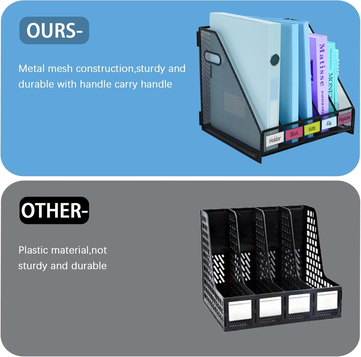 Desk Organizers Metal Magazine File Holder Racks Desktop Folder Storage Binder Organiser Document Organization for Home Office & Classroom,5 Vertical Compartments