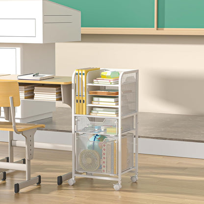5-Tier Rolling File Cart Under Desk with Drawers, File Cabinet Organizer for Hanging File Folders, Letter-Size File Storage with Wheels, Multi-Layer Mobile Filing Cabinet for Under Desk Storage