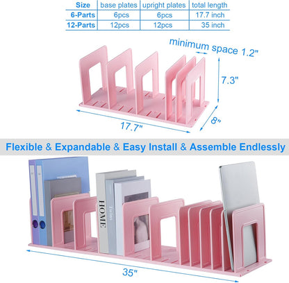 Adjustable Vertical File Sorter Sturdy Plastic Expandable Upright File Holder, Desktop Binder Organizer, School Office File Organizer Bookshelf Divider, Assemble Easily Endlessly, Black