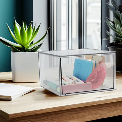 Acrylic Makeup Organizer, 10 Drawers Clear Storage Organizer Desktop Stackable Storage Drawers, Plastic Organizer Bins for Makeup, Stationery, Cosmetics, Vanity, Bathroom,Cabinet,Pantry Office Desk