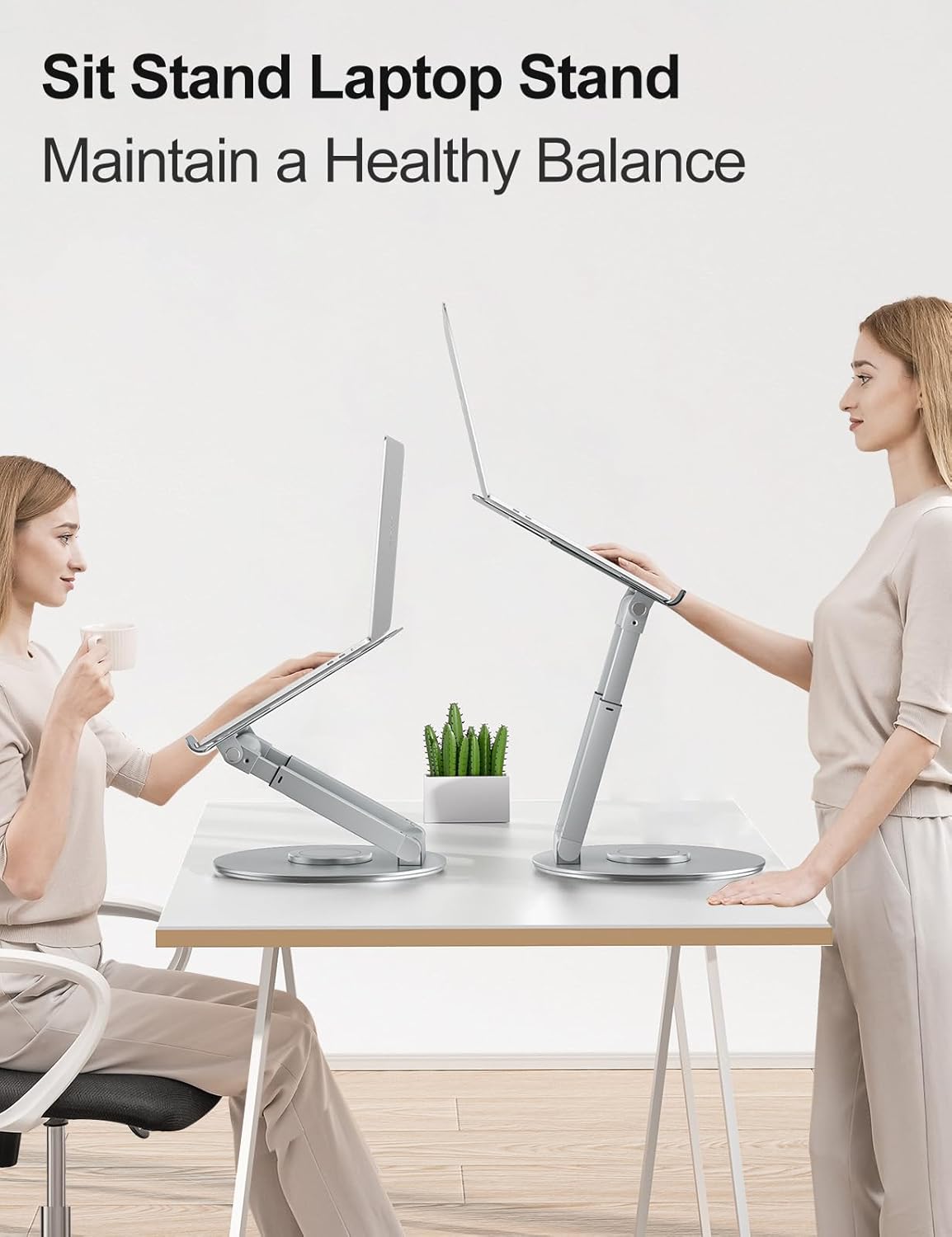 tounee Telescopic Laptop Stand for Desk with 360° Swivel Base, Sit to Stand, Height Adjustable, Portable Riser Holder for Good Posture, Compatible with MacBook Pro, All Laptops 10-17"-Gray