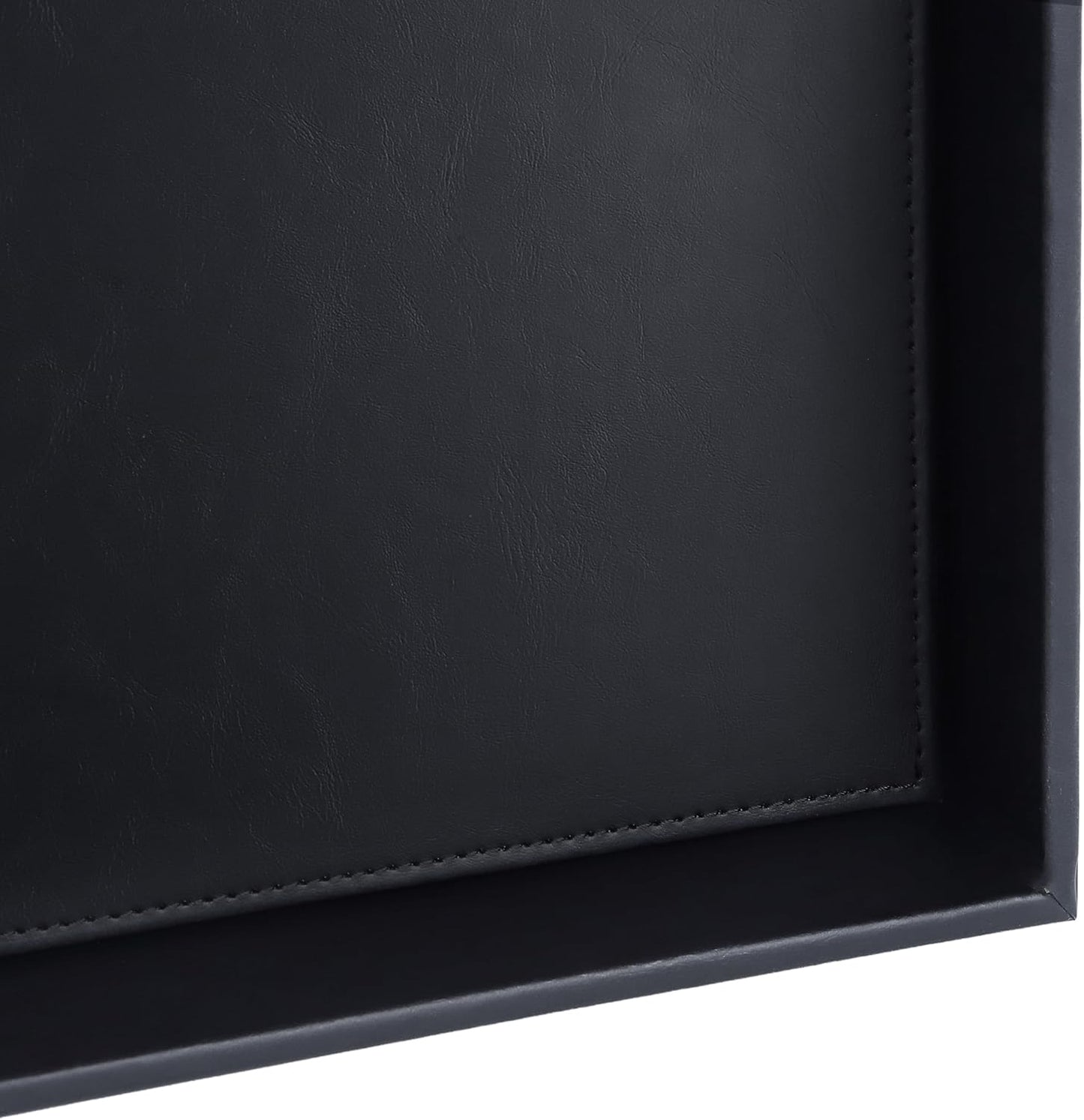 HofferRuffer Faux Leather Vanity Tray, Elegant Desktop Storage Organizer, Decorative Catchall for Perfume, Bathroom Valet, Nightstand or Dresser, Black, 10.2 x 8.4 x 1.8 Inches
