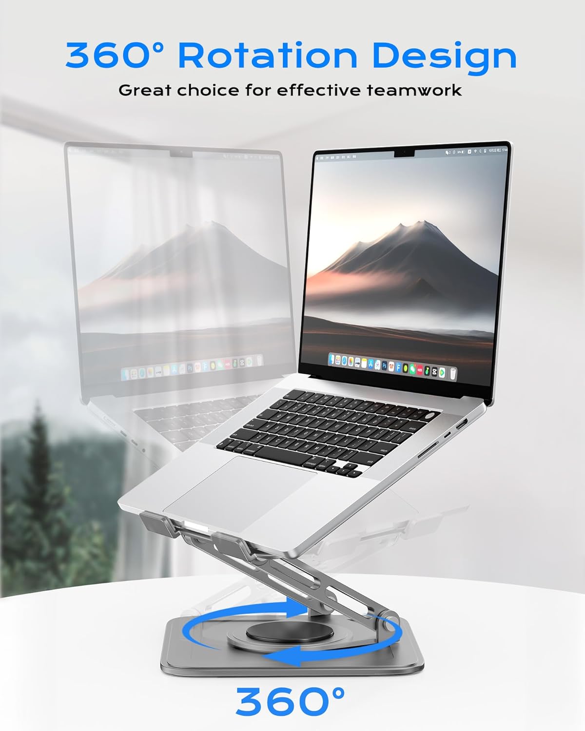 LOXP Adjustable Laptop Stand, Computer Stand with 360 Rotating Base, Ergonomic Laptop Riser Mount for Desk Foldable Protable Computer Desk Fits with MacBook Pro Air (10-16") - Black