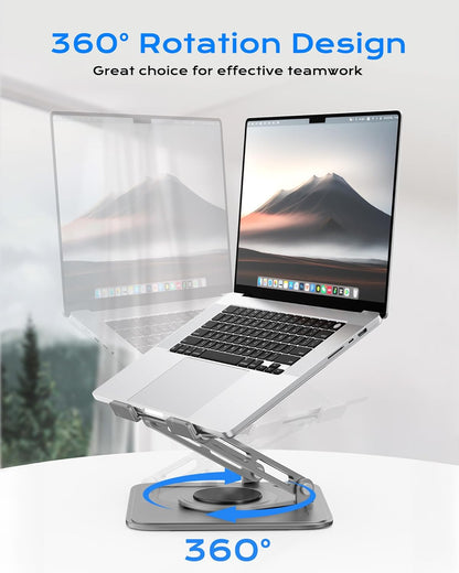 LOXP Adjustable Laptop Stand, Computer Stand with 360 Rotating Base, Ergonomic Laptop Riser Mount for Desk Foldable Protable Computer Desk Fits with MacBook Pro Air (10-16") - Black