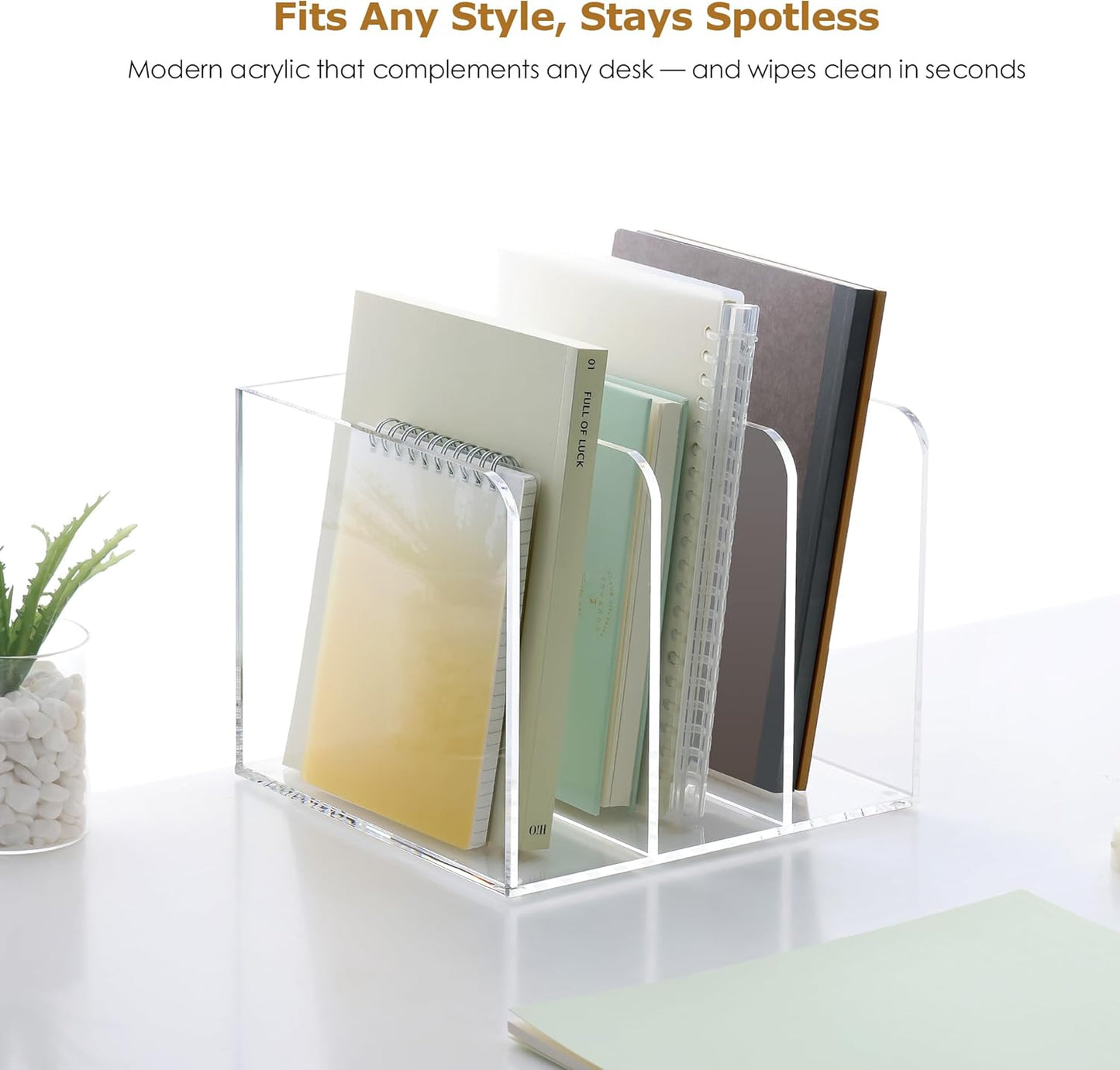 SANRUI Acrylic File Organizer, Clear Desk Organizer and Storage Bins Holding for Folders, Binders, Notebooks, Envelopes, Multi-purpose Magazine File Organizer for Home Office, 2 Pack