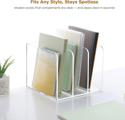 SANRUI Acrylic File Organizer, Clear Desk Organizer and Storage Bins Holding for Folders, Binders, Notebooks, Envelopes, Multi-purpose Magazine File Organizer for Home Office, 2 Pack