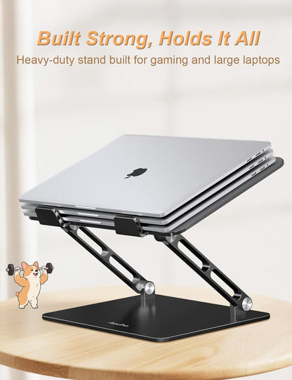 Aoviho Laptop Stand for Desk-Adjustable, Foldable, Portable, Ergonomic Aluminum Notebook Riser with Unique Puppy Cooling Vent, Desk Gift for 10"-17.3" Devices Mac, Dell, HP, Lenovo, Samsung, Gray