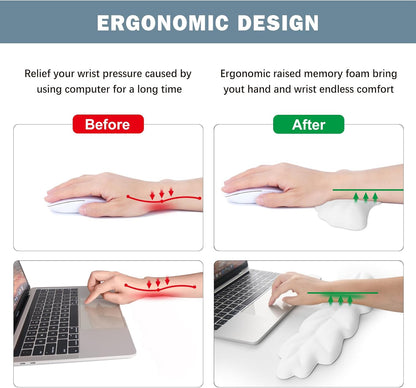 Keyboard Wrist Rest Pad Set, Leaf Shape PU Leather Memory Foam Wrist Cushion Support,Mouse Wrist Rest Pad,Non-Slip Wrist Support for Easy Typing Pain Relief, Green Leaf
