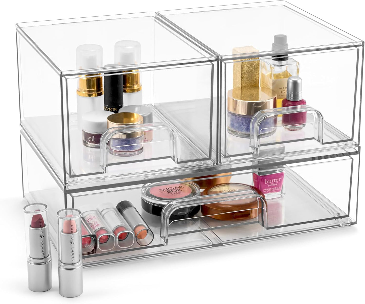 Sorbus Acrylic Storage Containers - 2 Pack, Stackable Storage Bins Set for Bathroom Organization - Clear Acrylic Drawer Organizers - Makeup Case Pull-Out Drawers (7.6’’ Tall)