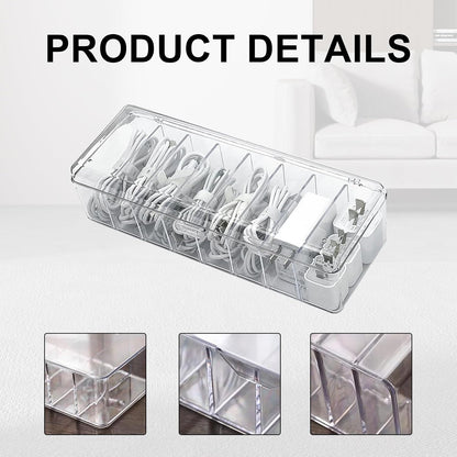 4 Pcs Cable Organizer with 40 Pcs Wire Ties, PlasticCord Storage Box with Clear Lid Electronics Cable Box for Home Office Supplies, Desk Organizers Accessories