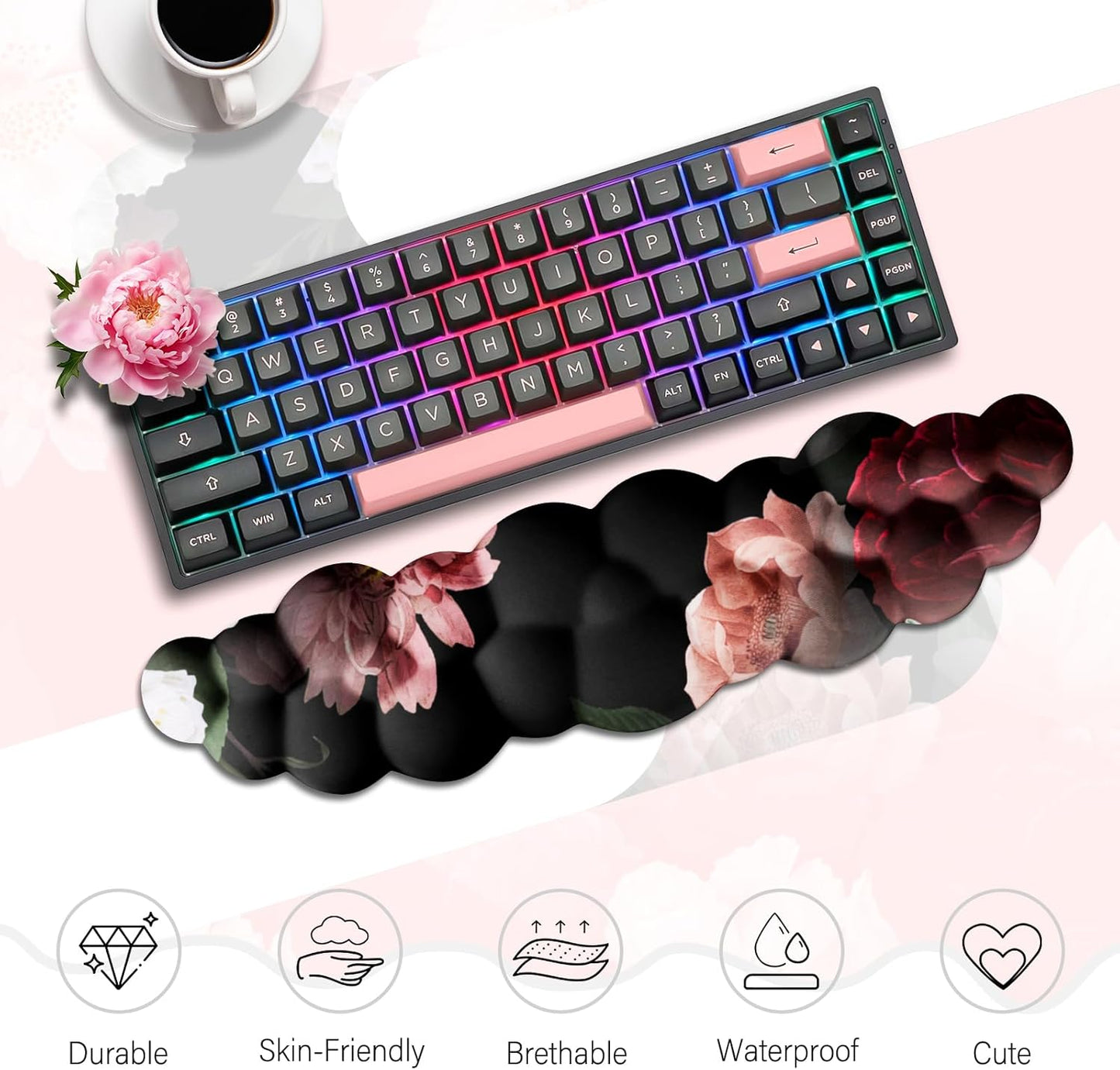 JIKIOU Upgrade Leather Cloud Keyboard Wrist Rest, Cloud Wrist Rest with Non-Slip PU Base, Comfortable Memory Foam Wrist Rest for Computer Laptop Mac Gaming Office and Pain Relief Christmas Wish Gift