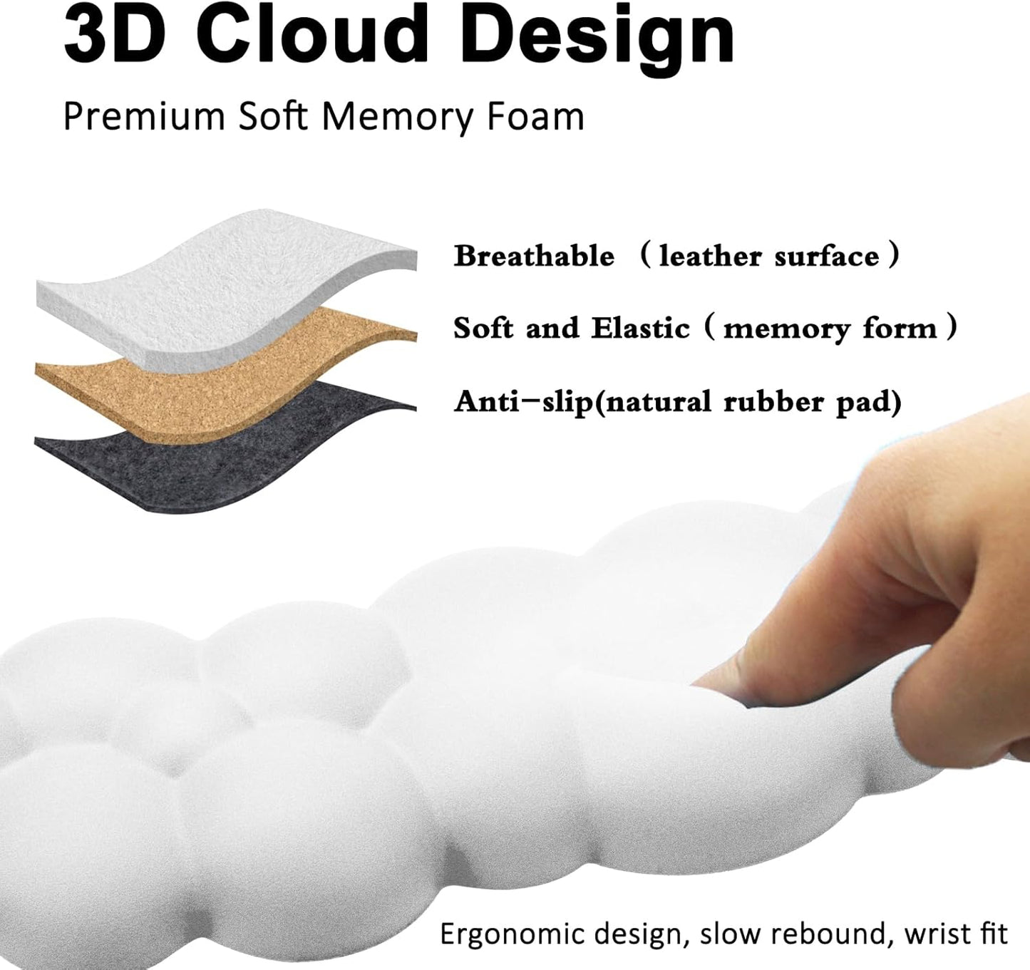 Cloud Keyboard and Mouse Wrist Rest Pad for Computer Arm Pain Relief- Ergonomic Wrist Support Mousepad with Non-Slip PU Base for Office, Gaming, and Home Use Anti-Fatigue(Black)