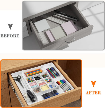 Briwooody 1 Pcs Large Expandable Acrylic Drawer Organizers, Grid Adjustable Drawer, Dividers Organizer for Desk, Makeup, Jewelry, Office, Kitchen Supplies (Clear,5 Compartments)