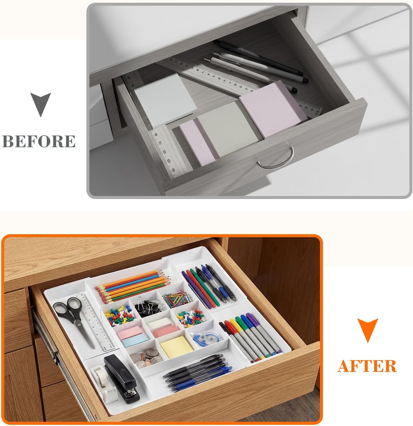 Briwooody 1 Pcs Large Expandable Acrylic Drawer Organizers, Grid Adjustable Drawer, Dividers Organizer for Desk, Makeup, Jewelry, Office, Kitchen Supplies (Clear,11 Compartments)