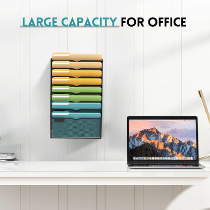 SUPEASY 5 Tier Wall File Organizer, Hanging Wall Mounted Mail Organizer with Label Slots, Metal Mesh File Holder Magazine Rack for Office, Home, School or Classroom, Black