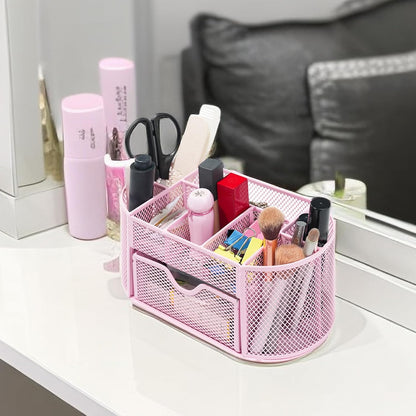 Newkita Desktop Organizer with Pencil Pen Holder and Accessories Offering 8 Compartments and 1 Drawer for Home, School and Office. (Cherry Blossom Pink)