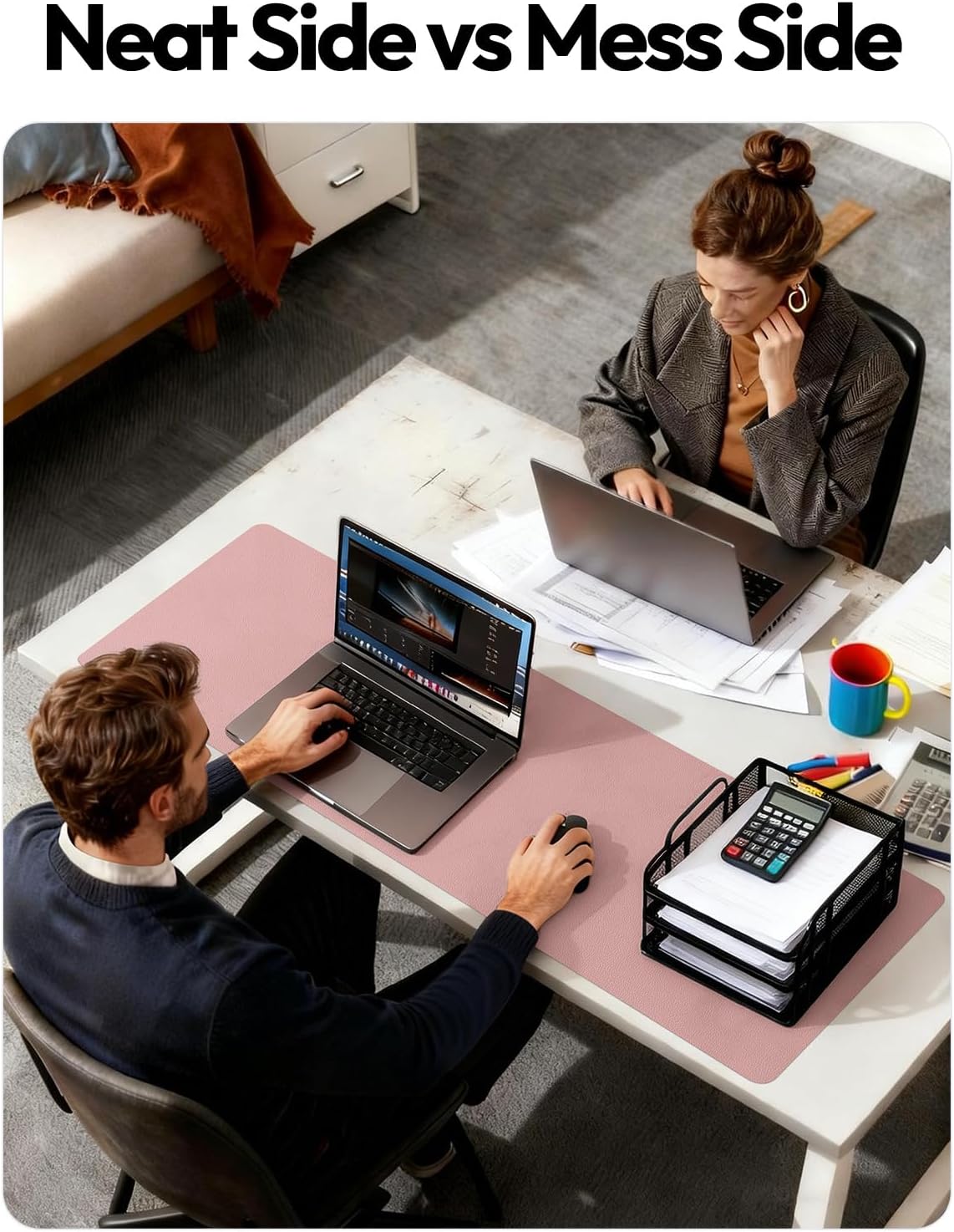 YSAGi Leather Desk Protector, Office Mat, Large Mouse Mat, Non-Slip PU Leather Blotter, Laptop Pad, Waterproof Writing Pad for Office and Home (Light Pink, 23.6" x 13.8") - Colors B