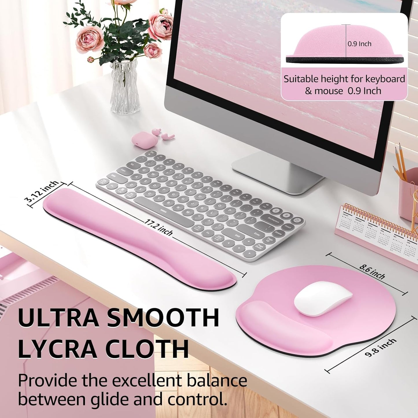 KTRIO Ergonomic Keyboard Wrist Rest and Mouse Pad with Wrist Rest Set, Memory Foam Wrist Support for Typing, Gaming, Office and Home Use, Black