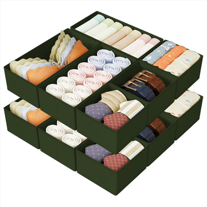 DIMJ Drawer Organizers Clothes, Dresser Organizer Bins for Baby Clothes,Underwear and Sock, Fabric Closet Organization and Storage Boxs, Drawer Dividers for Nursery, Clothing, Tie - 4 Pack, Beige