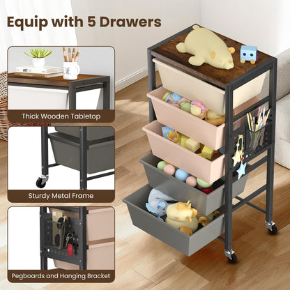 Rolling Cart with 3 Drawers, Plastic Drawer Storage Carts with Lockable Wheels & Wooden Tabletop, Metal Utility Cart Organizer, Office Bedroom Classroom Craft Organization and Storage, Bright White