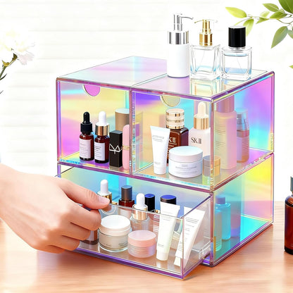 Gelite Desk Organizer with 3 Storage Drawers for Makeup Office Acrylic Desktop Drawer Organizer for Vanity Office Organization and Storage Box, Neon Pink