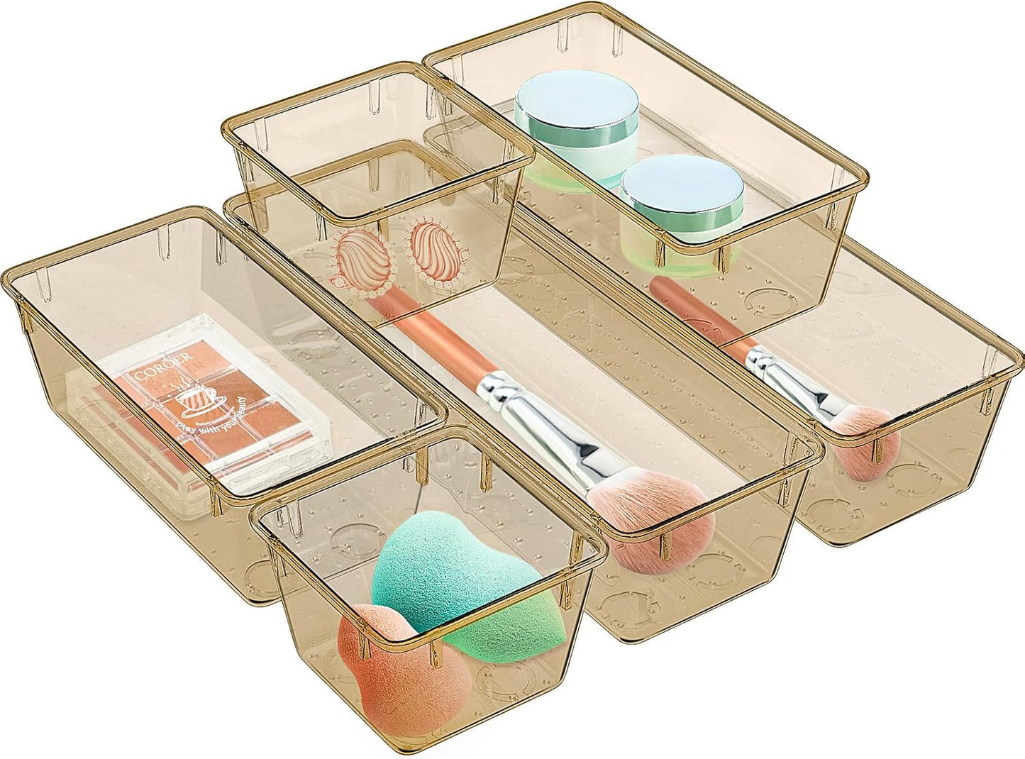 WOWBOX 6 Pack Clear Drawer Organizer Set, Acrylic Drawer Storage Trays, Storage Bins for Makeup, Cosmetics, Jewelries, Utensils, Gadgets, Office