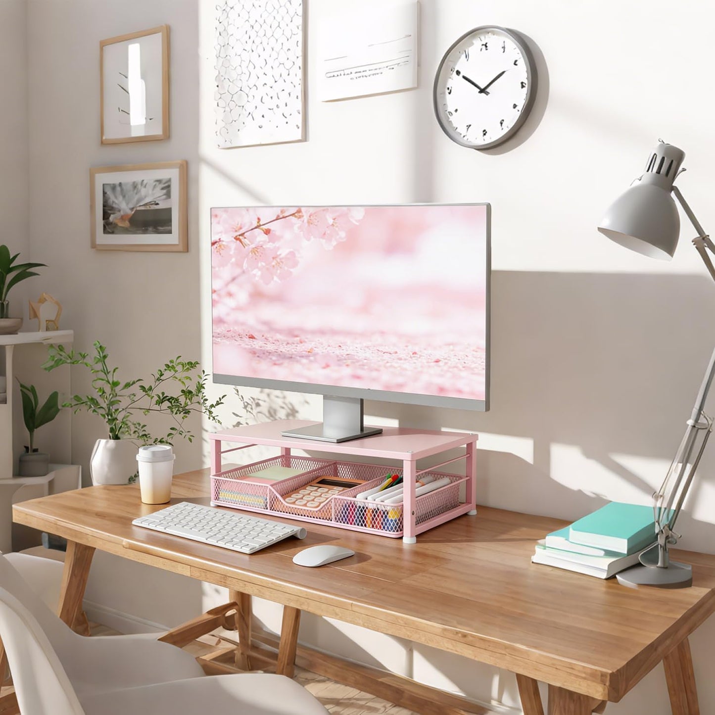 Small Laptop Stand for Desk, Monitor Stand Riser, Office Desk Accessories, Computer Desktop Stand with Drawer for Home, Office, School (Mint Green)