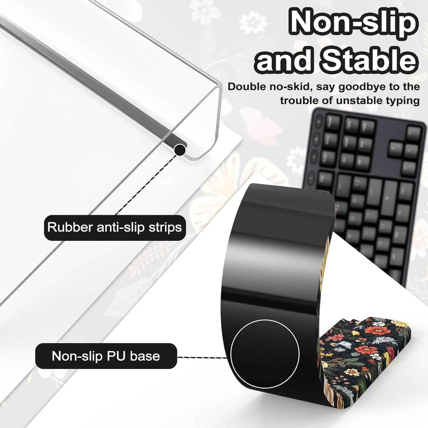 HAOCOO Ergonomic Keyboard Rest Wrist Pad,Comfortable Keyboard Wrist Rest Holder, 3-Level Height Adjustment Acrylic Keyboard Stand, Easy Typing Desk Accessories, Aesthetic Keyboard Riser for Desk