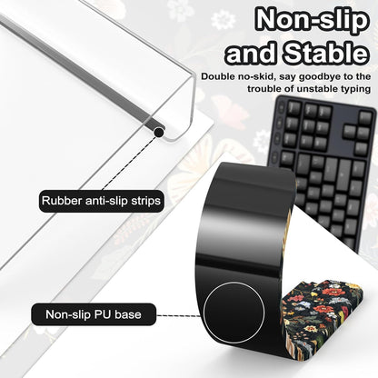 HAOCOO Ergonomic Keyboard Rest Wrist Pad,Comfortable Keyboard Wrist Rest Holder, 3-Level Height Adjustment Acrylic Keyboard Stand, Easy Typing Desk Accessories, Aesthetic Keyboard Riser for Desk